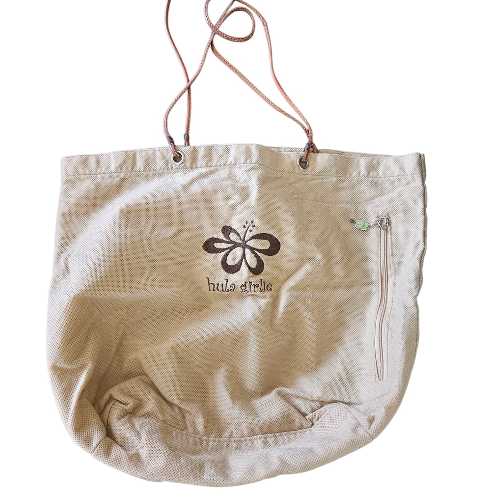 Beige Tote Bag With Hula Girlie Design